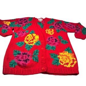 Picone Sport Knitted Hand Cardigan Women Floral Oversized Vintage Long Sleeve